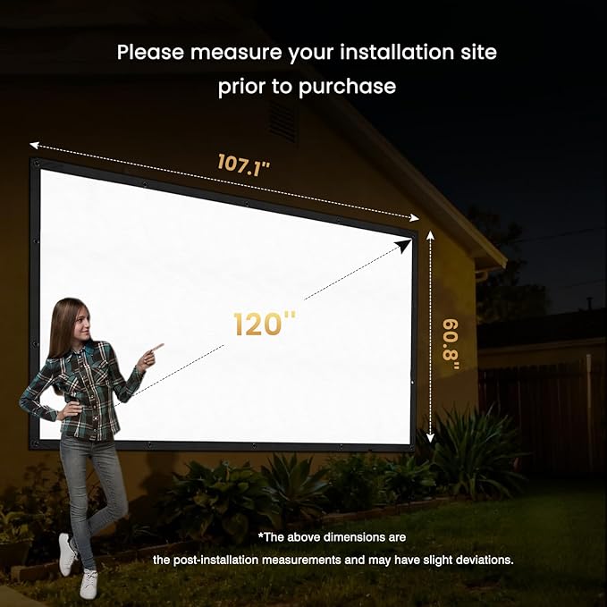 120 inch Projector Screen 2025 Upgraded- Black Backing, Straight Edges, Foldable, Washable and Wrinkle-Free - for Indoor Home Theater and Outdoor Cinema -White 16:9 by IOLIEO