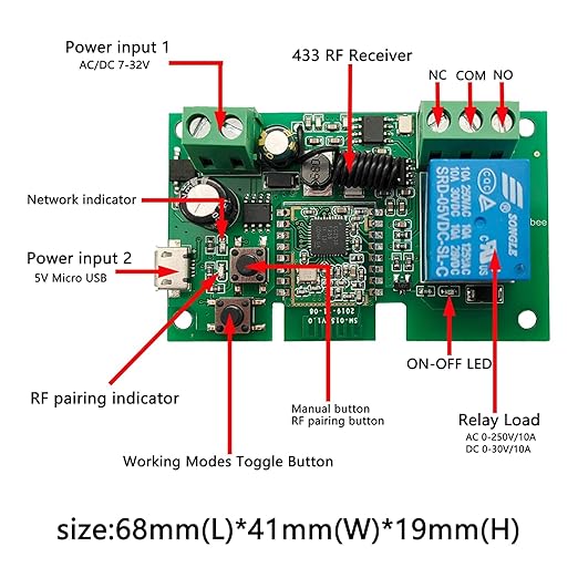 Newgoal Tuya Zigbee 1 Channel Smart Relay Module USB5V 7-32V Micro Switch with 433MHz RF Remote Control Light Switch Compatible with Alexa Google Home (Requires ZigBee Hub)