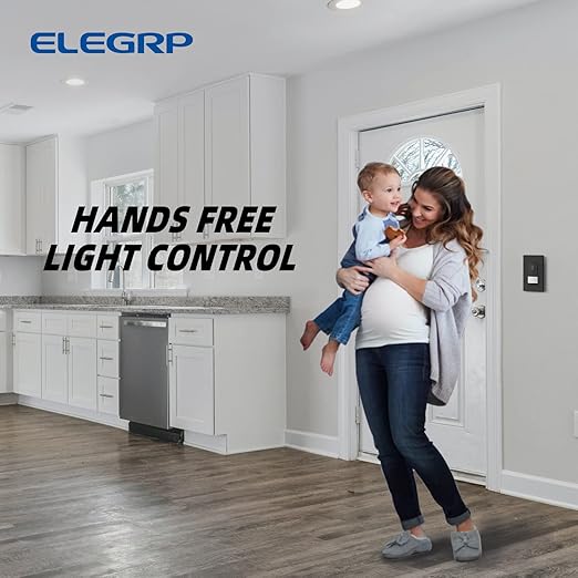 ELEGRP Occupancy Motion Sensor Light Switch, PIR Infrared Motion Activated Wall Switch, No Neutral Wire, Single Pole for CFL/LED/Incandescent Bulb, Wall Plate Included, UL Listed (2 Pack, Matte Black)
