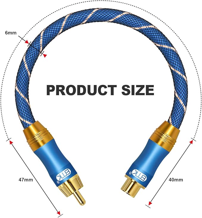 Coaxial Extension Cable(6.6ft/2m) EMK Coaxial Male to Female Cable Gold Plated Copper Shell Heavy Duty Digital Coaxial Audio Cable Subwoofer Cable for Home Theater, HDTV, Amplifiers, Hi-Fi Systems