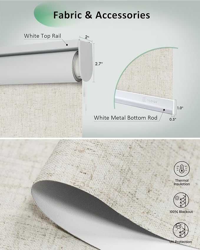Yoolax Motorized Blinds App Control, Blackout Roller Shades for Windows, Cordless Automatic Shades Roller Window Blinds for Bedroom Living Room Office(Blackout Artisan Beige, 42" W x 72" H)