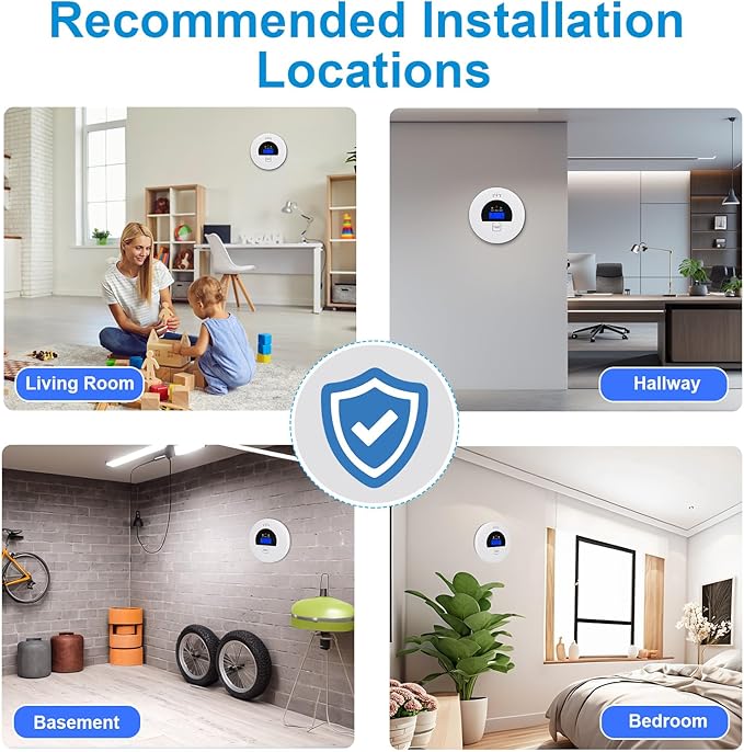 4-Pack, Smoke and Carbon Monoxide Detector, Smoke Detector Carbon Monoxide Detector Combo with Test Button, Digital Display, 85dB Alarm for Home and Office