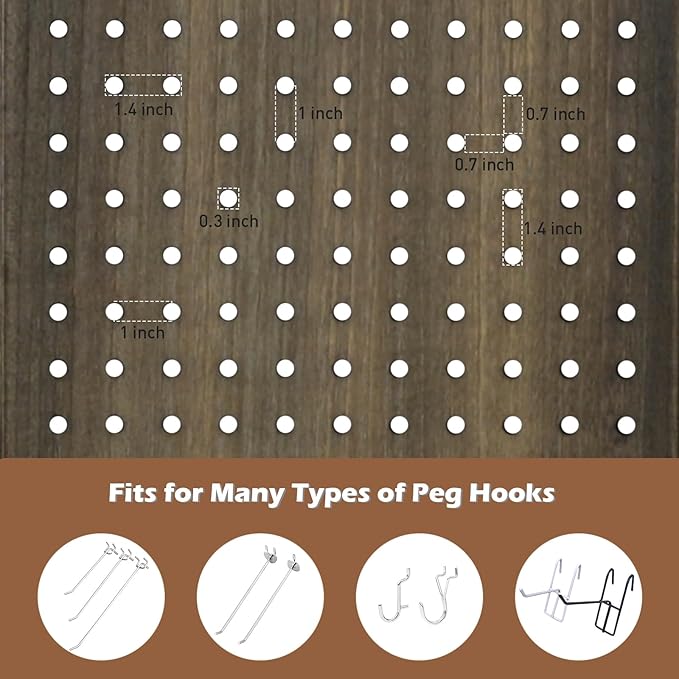 ECOMEX 6 Panel Room Divider, 5.6Ft Pegboard Display Wooden Room Divider Folding Privacy Screen Room Divider Freestanding Peg Board Display for Trade Show Craft Show Home Wall Organizer, Retro Brown