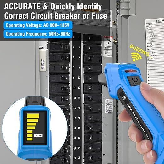 INSTRODOTS Circuit Breaker Finder, Digital Breaker Finder with GFCI Outlet Tester, AC 90-135V Electrical Circuit Tracer with Buzzer Alarm & Color LCD Display, Includes Batteries & Carrying Case