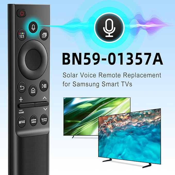 BN59-01357A Solar Voice Remote for Samsung TVs - Compatible with Frame/Neo QLED 4K/8K UHD Smart TVs (VG-TM2180ES/ZA), 3 App Shortcuts & Solar Charging
