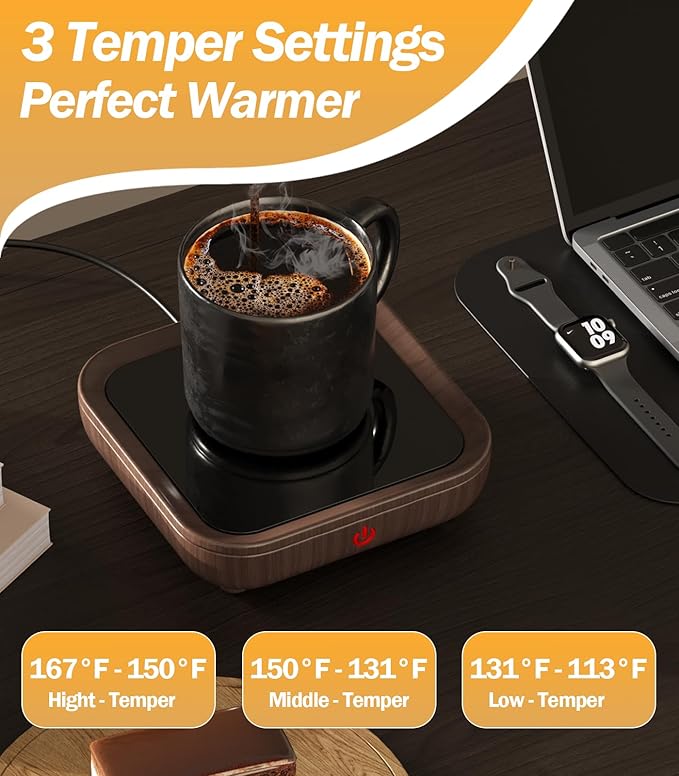 Kepwam Coffee Mug Warmer Smart Cup Warmer - Excellent Heating & Highest Temp Setting & Light Indicator, Coffee Warmer for Desk Auto Shut Off, Candle Warmer Plate for Beverage, Gifts for Women Men Mom