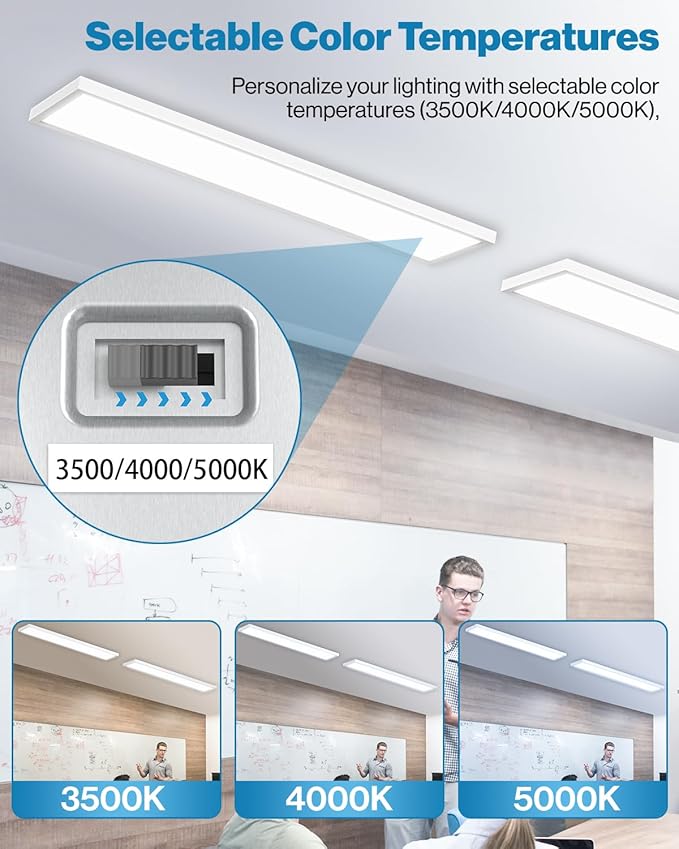 Sunco 12 Pack 1x4 LED Flat Panel Light, Dual Selectable CCT 3500K/4000K/5000K & Selectable Wattage 30W/40W/46W, 5700LM, 0-10V Dimming, Matte White Drop Ceiling Fixture - ETL, DLC