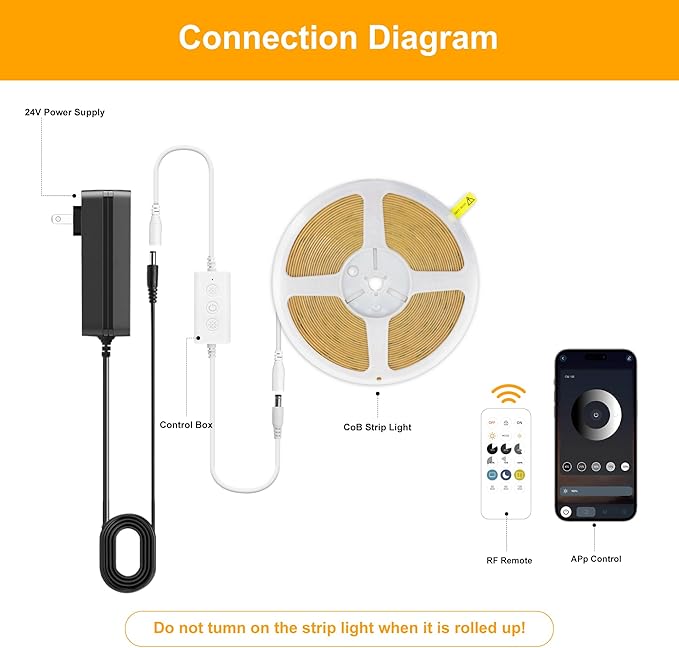 Pandery COB LED Strip Lights Natural White,24V Dimmable led Light Strip KIT with Remote and app Control,4000K 25FT/7.5m 8mmwide Ra>90 Cuttable Flexible Strip Lights for Bedroom,Wardrobe,Cabinet