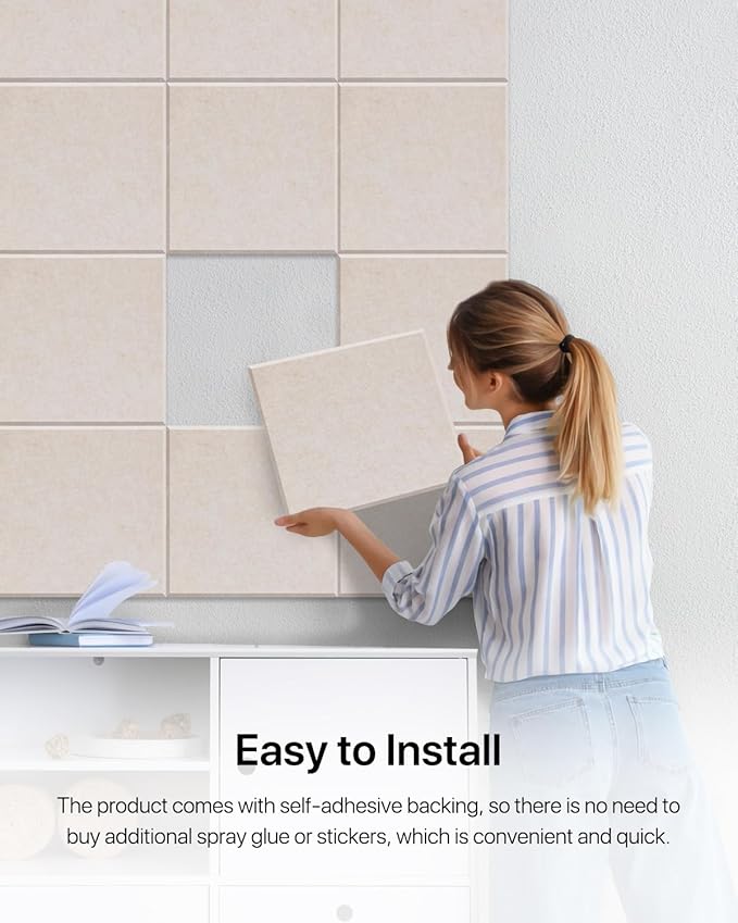 18 Pack Soundproof Wall Panels Self-Adhesive, Square Sound Proof Foam Panels for Wall, High Density Acoustic Panels, Acoustic Panels for Home Office, Reccording Studio 12" X 12" X 0.4" Beige