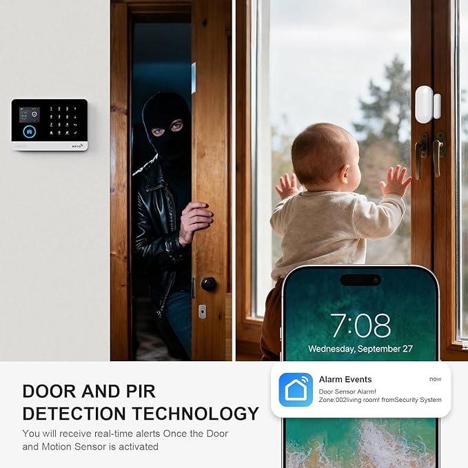 LWOHSI Smart Home Alarm,GSM 4G/WiFi Home Security Systems with DIY Door Window Sensors and Motion Sensors,Loud Siren,Remote,Work with Google for House,Villa,Apartment,No Contract Fee