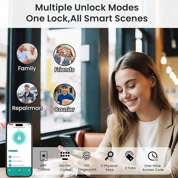 Biquole Smart Lock with Handles, Fingerprint Door Lock App Control, Keyless Entry Door Lock Set, Electronic Keypad Deadbolt, Auto & One Touch Lock, Easy Installation, IP54, Digital Smart Code