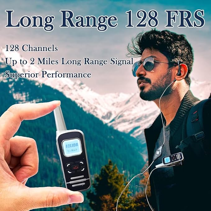 ELIDAIP M6P Mini Walkie Talkies,1100mAh Battery Rechargeable,128 Channels,Long Range Walkie Talkies with FM Radio Function,LCD Display,Portable Two Way Radio for Trip Camping Hiking Workplace,2 Pack