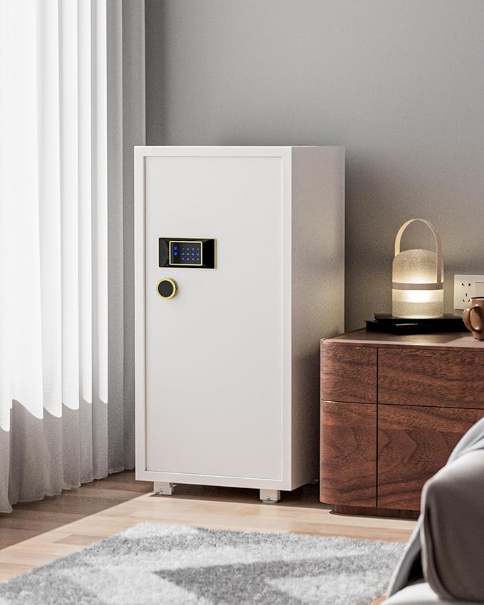 TIGERKING 11.5 Cu Ft Large Heavy Duty Home Security Safe – Digital Touchscreen Lock, Anti-Theft, Adjustable Shelves, Easy to Use, Jewelry & Valuables, Ideal for Home or Office (White, Modern Design)