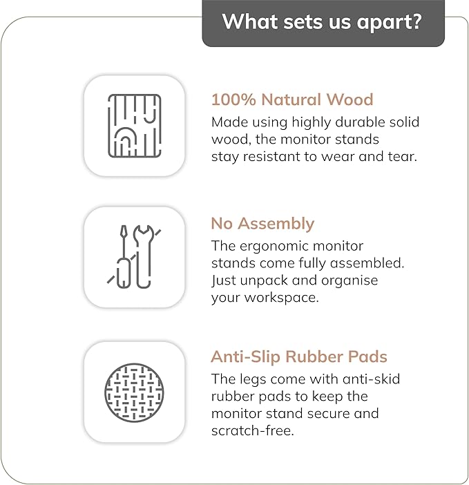 Anji Mountain Wooden Monitor Stand - Elegant Monitor Riser,Perfect Monitor Stand for Desk Organization, Durable Wood Construction monitor stands,Enhances Ergonomics and Workspace Efficiency,White Wash