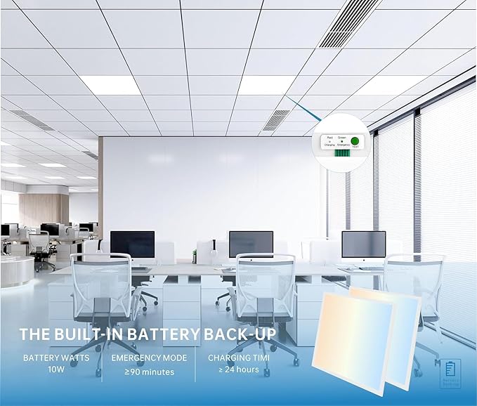 2X2 LED Flat Panel Light Emergency Battery Backup, 40W-3000K/4000K/5000K, 0-10V Dimmable, 4390 Lumens, LED Drop Ceiling Light, 100-277V, DLC and UL Listed, Ultra Thin Back-Lit (72 Pack)