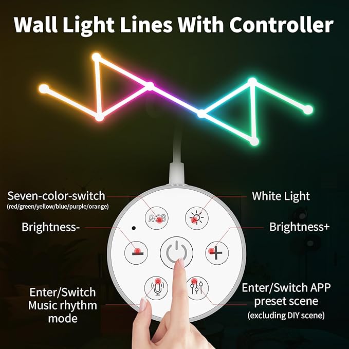 Phylosal Smart WiFi LED Wall Lights, 16M+ Color Dimmable Gaming Light Works with Alexa and Google Assistant, Music Sync, DIY and Timer Feature, RGB Light Bars for Gaming Room, Bedroom (9 Pcs,White)