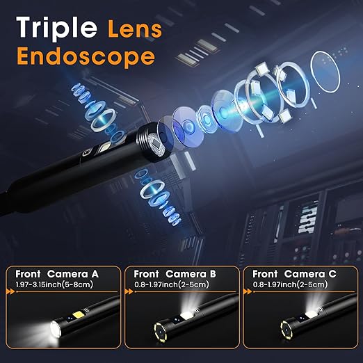 Epicmate Triple Lens Sewer Inspection Camera-Endoscope Camera with Light 50 ft, 5" IPS Sewer Snake Camera with Lights 1080P Industrial Borescope, IP67 Waterproof Plumbing Pipe Snake Camera(32G Card)