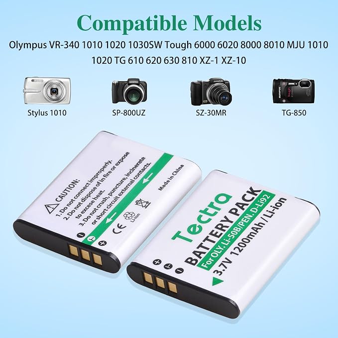 Tectra 2-Pack Li-50B D-LI92 Battery and LED USB Charger Compatible - Image 2