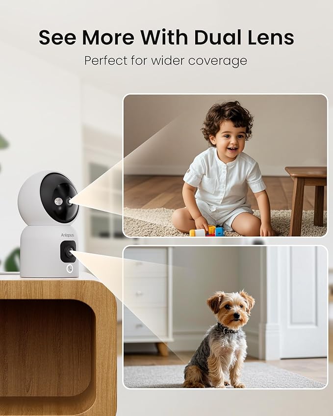 Anlapus 4 x A51D 4MP Dual Lens(2MP+2MP) Indoor Security Camera, Motion Detect, Auto Track, Plug-in, 360° WiFi Pan/Tilt Camera, 2.4GHz WiFi, Two-Way Talk, Light & Siren Alert, Memory Card Not Include
