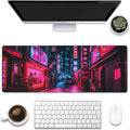 Eflxamz Desk Mat,Japanese Anime Neon Street Desk Pad,Anime City Large Gaming Mouse Pad for Desk,Extended Big Computer Keyboard Mouse Pad with Non-Slip Base and Stitched Edge,31.5"x11.8"
