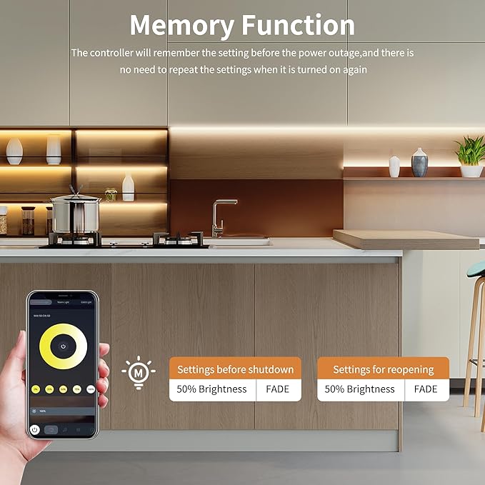 Pandery CCT LED Controller Kit,iOS/Andriod App Control 2.4G RF Wireless Remote Control,CCT LED Controller/Dimmer,for 2PIN CCT LED Strip Light,with Timing Function,Music Mode,Group Control