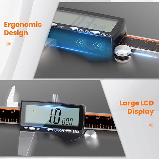 HARDELL Digital Caliper 12 Inch, Rechargeable Calipers with Large LCD Screen, Stainless Steel Digital Caliper Measuring Tool, Auto-Off, Inch/MM/Fraction for DIY/Household/3D-printing