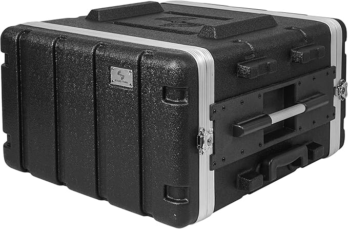 Sound Town Lightweight 6U PA DJ Rack/Road Case with 5U Rack Space, ABS Construction, 19” Depth, Retractable Handle, Wheels and Heavy-Duty Latches (STRC-A6UT)