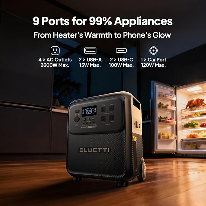 BLUETTI Elite 400 Solar Generator with 2×200W Solar Panels Included (Ship Separately), 3840Wh LFP Batttery Backup with 2600W AC Outlets (3900W Power Lifting) for Home Backup, Outage, RV Life, Camping
