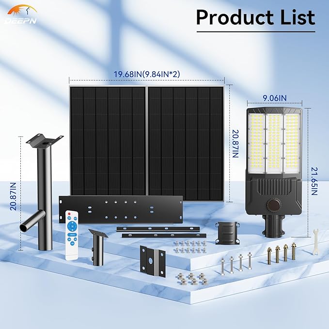 Deepn Solar Street Light 12000W Aluminum Commercial Grade Solar Parking Lot Lights with Motion Sensor & Dusk to Dawn IP67 Waterproof Heavy Duty Security Flood Lights for Street, Yard, SZ4000, 2Pack