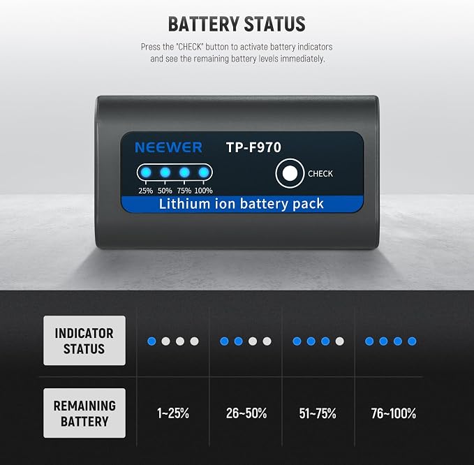 Neewer 2Pcs NP-F970 Replacement Battery, 7800mAh Rechargeable USB C, Compatible - Image 8