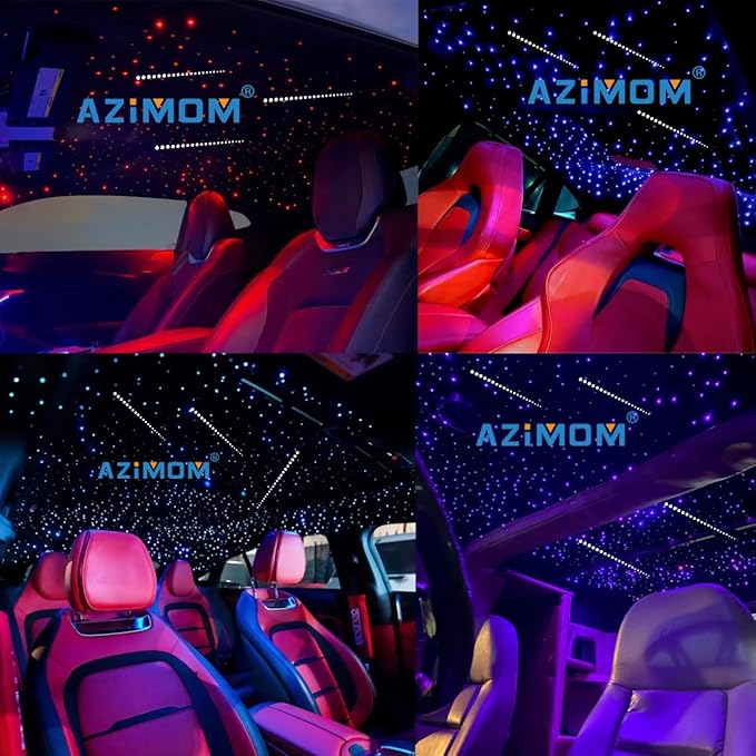 AZIMOM 6W RGBW 550pcs 0.03in 13.1ft Fiber Optic Starlight Headliner Kits with Meteor Shooting Star Fiber Strands Sound Activated Bluetooth/APP Remote Control Starlight