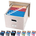 PRANDOM File Organizer Box - Set of 1 Collapsible Decorative Linen Filing Storage Hanging File Folders with Lids Office Cabinet Letter/Legal Size Light Grey (17x14x11.2 inch)