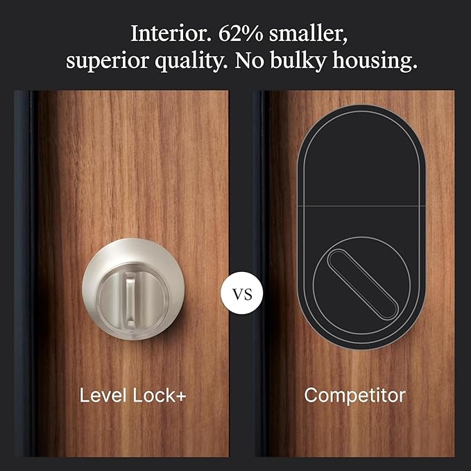 Level Lock+ WiFi Deadbolt Smart Lock - World's Smallest Smart Lock Plus Apple Home Key - Lock/Unlock Anywhere - Level App for iOS & Android - Works with Apple Home, Alexa, GoogleHome (Satin Nickel)