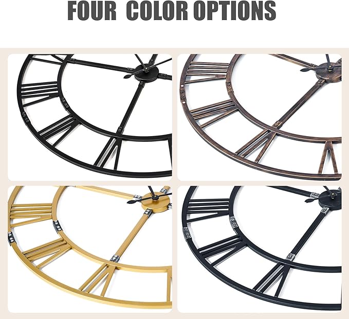 Ohweog Oversized 48 inch Wall Clock for Living Room Decor – Extra Large Silent Non-Ticking Modern Farmhouse Wall Clock, Decorative Metal Roman Numeral Clock, Black