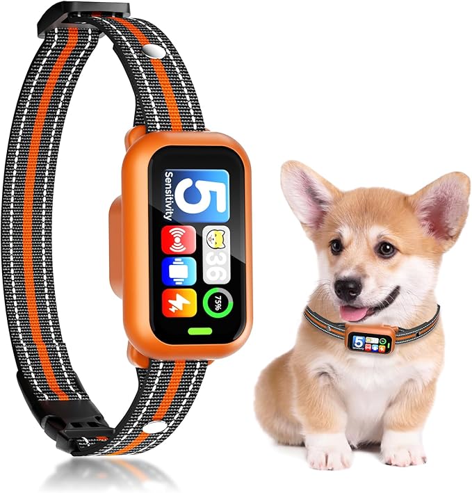 Upgraded Dog Bark Collar, Smart AI Barking Collar with 5 Modes & 5 Adjustable Sensitivity & Bark Counter, Waterproof Activated Shock Collar for Small Medium Large Dogs 8-150lbs with AirTag Case