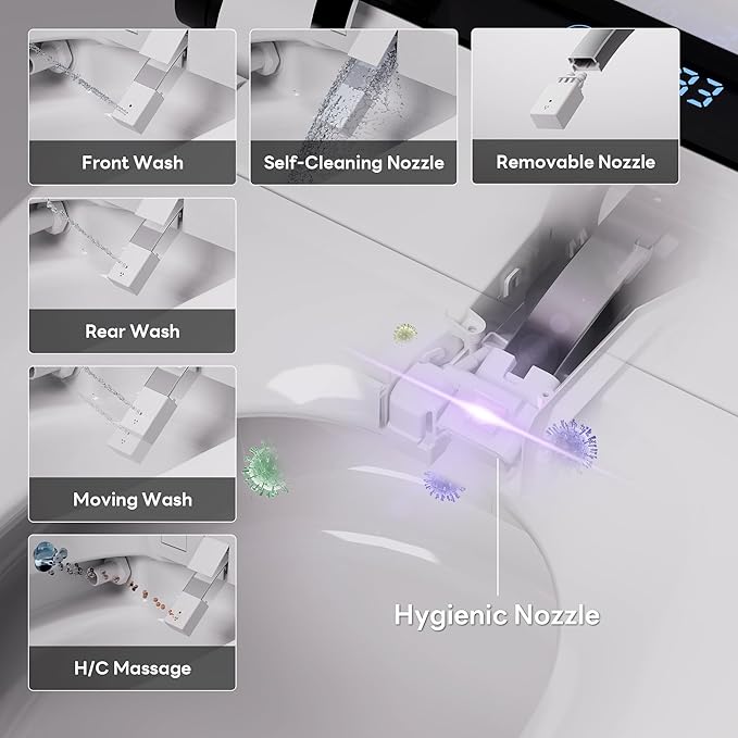 Casta Diva Smart Toilet with Bidet Built in, Auto Open Close, Foot Sensor, 1000 MaP Auto Flushing, ADA Comfort Height, Artistic Lighting, Smart Heated Seat, Foam Dispenser, Tank Built in (CD-U010Pro)
