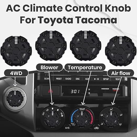 4 Pack - 2nd Gen Tacoma Accessories AC Knob Upgrade - 2005,2006,2007,2008,2009,2010,2011,2012,2013,2014,2015 Tacoma Climate Control Dial Mods Set - for Toyota Interior Replacement Kit