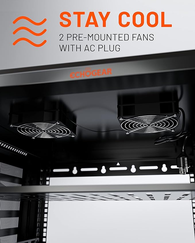 ECHOGEAR 12U Network Rack - Enclosed Wall Mount Rack Kit Includes 2X 1U Shelves, Pre-Mounted Fan, Lockable Door & Hardware - 600mm Depth Fits All Your AV Gear