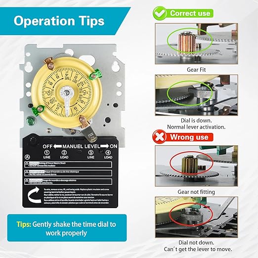 T104M Mechanical Timer Switch Mechanism Only, 208-277V 40A DPST, Heavy Duty Outdoor Timer for Pool Pump, Water Heater, Lighting – 24-Hour, 12 ON/Off Cycles.