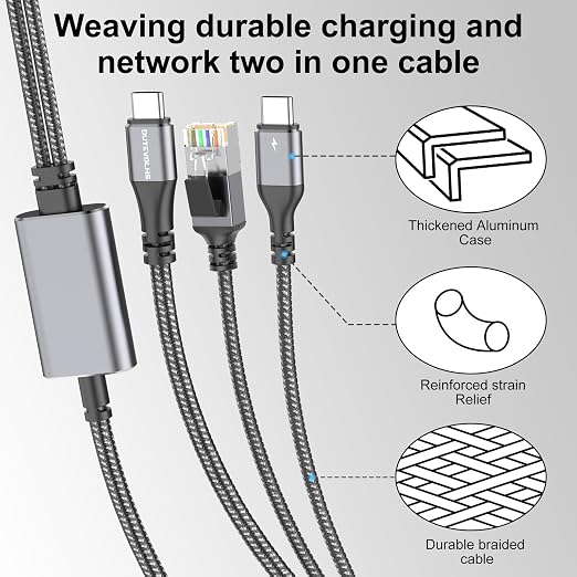 USB C to Ethernet Cable with Charging 15 Feet, USB-C Male 100W PD & Gigabit LAN - Image 6