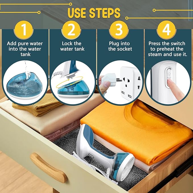Rolipo Handheld Steamer for Clothes 1200W, Clothes Steamer with Large 360ml Water Tank, Fast Wrinkle Remover Portable Garment Steamer, Ideal for Home, Office, Travel, Blue