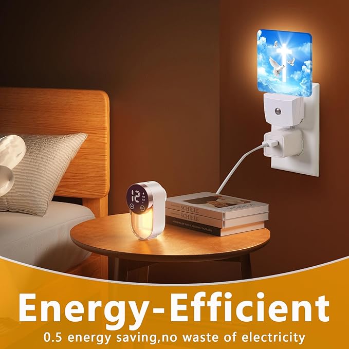 GANTINIR Cross Heaven Night Light, Plug-into Blessed Nightlight White LED Lamp, Energy Efficient Decor Desk Lamp for Bedroom Hallway Stairs Bathroom