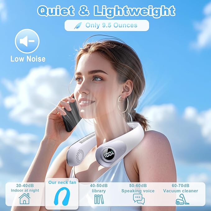 Portable Neck Fan that Blow Cold Air, LED Display, Rechargeable Hands-Free Wearable Cooling Personal Fan, 5 Speed, Neck Support, Bladeless Neck Air Conditioner, Gift for Women/Men, Hot Flashes, Travel