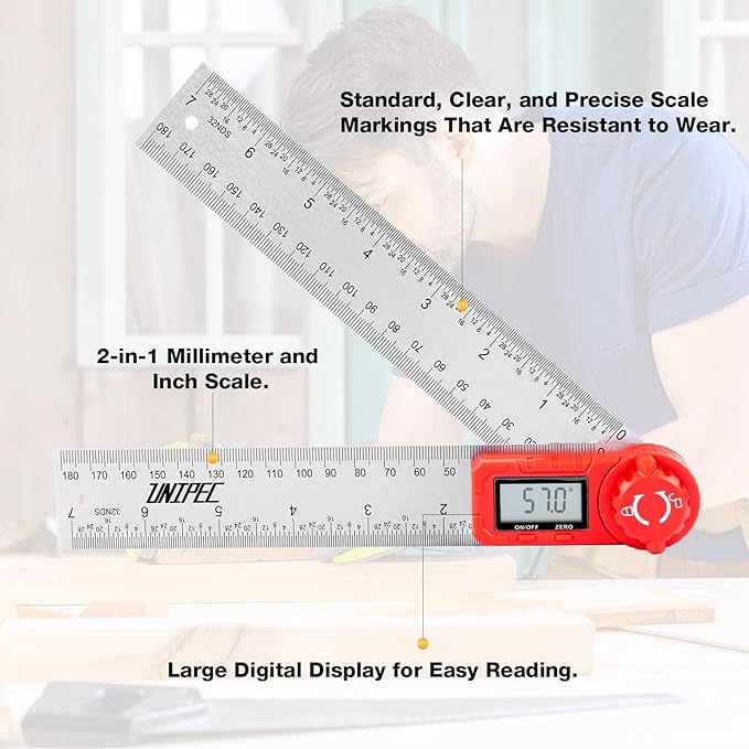 UNIPEC Digital Angle Finder Protractor, Angle Finder Ruler,Stainless steel 7inch 200mm 7inch/200mm, Angle Measuring Tool for Woodworking,Carpenter,Construction,DIY Measurement (Stainless Steel)
