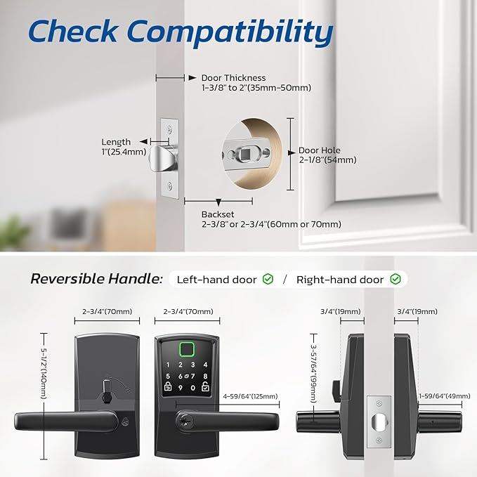 Keypad Smart Door Lock with Handle, Fingerprint Keyless Entry Digital Lock - Image 6