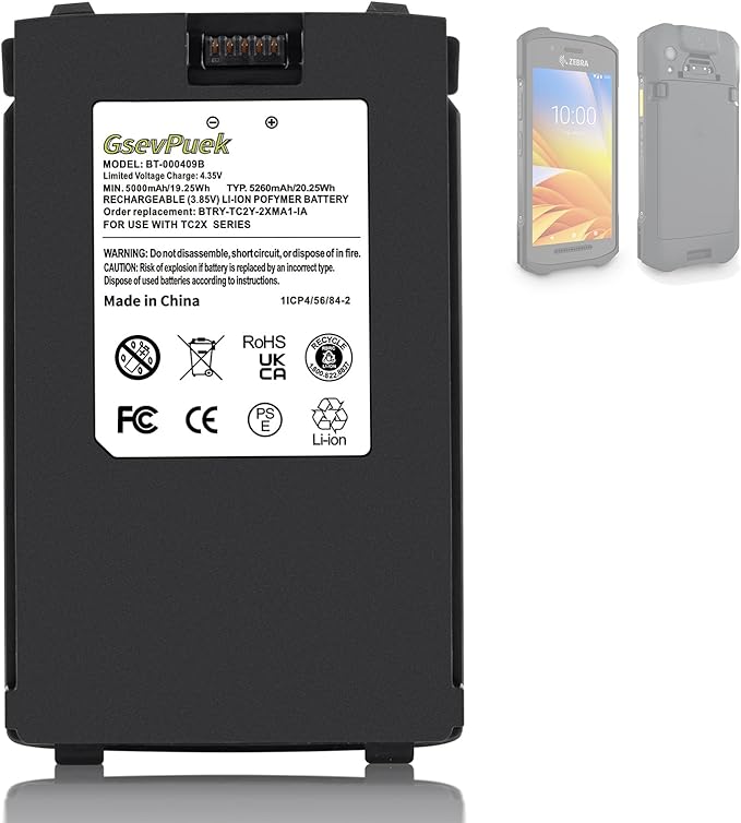 GsevPuek 5260mAh TC26 Replacement Battery, for Zebra TC21 TC26 TC26AK TC210 TC210K Barcode Scanner,BT-000409A BT-000409B BTRY-TC2X-1XMA1-01 BTRY-TC2Y-2XMA-1A BT-000411-08.