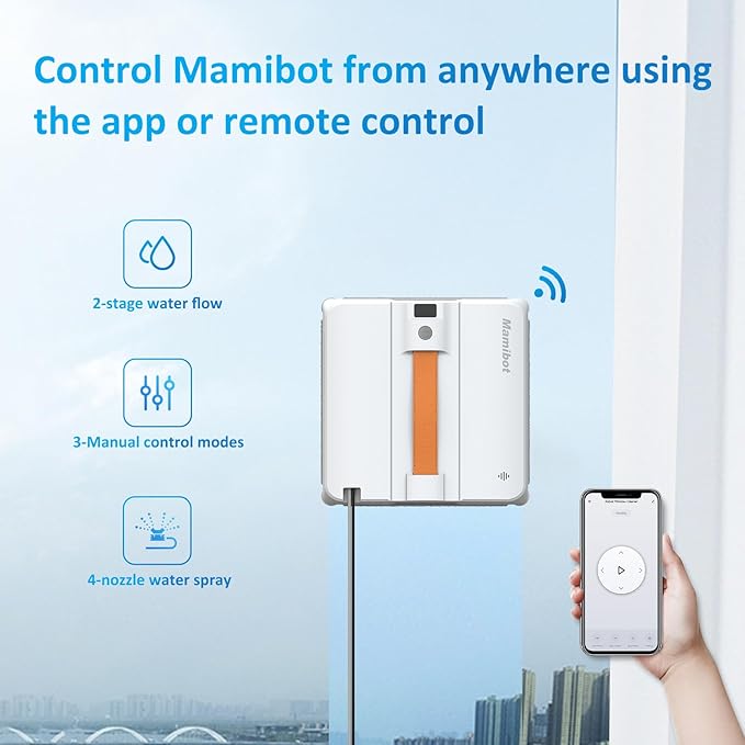 Mamibot W120-DP Robot Window Cleaner - 3200Pa Strong Suction, Multiple Cleaning Modes,4 Water Spray Nozzles,Edge Detection Technology,App&Remote Control(Grey)