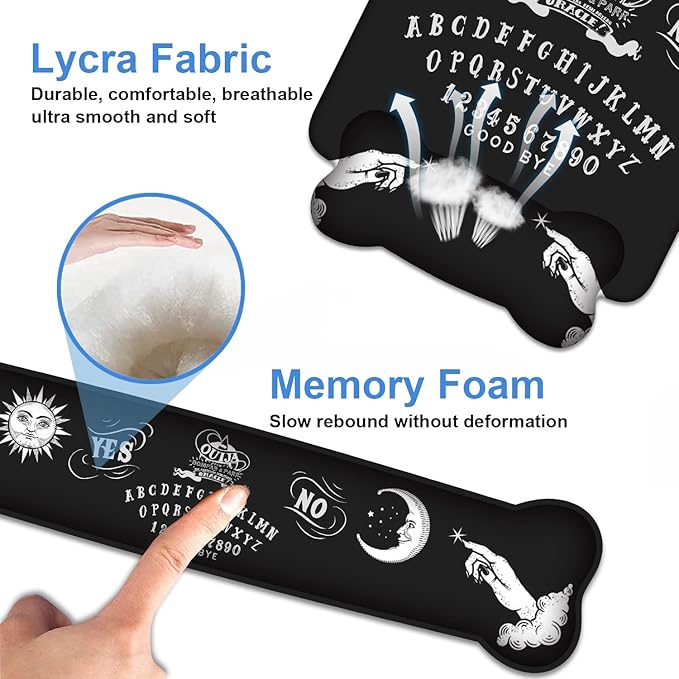 Wrist Rest Support Ergonomic Gel Mouse Pad & Memory Foam Keyboard Set, Non-Slip Rubber PU Base for Home Office Working Studying Easy Typing & Pain Relief, Ouija Board