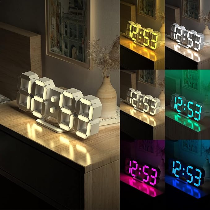 EDUP HOME 3D LED Neon Digital Desk Wall Alarm Clock RGB Night Light 7 Colors 9.7" with Remote Control for Bedroom/Living Room/Kitchen/Office, Adjustable Brightness,12/24 Hr, Time/Date/Temperature