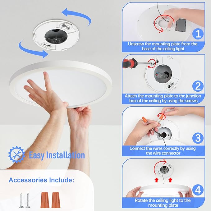 SunRider 6-Pack LED Flush Mount Ceiling Light Fixture, 5000K Daylight White, 2400LM, 12 Inch 24W Indoor Flat Panel Lamp, 240W Equiv., Non-Dimmable